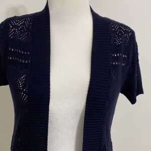 Nina Leonard Navy Open Knit Cardigan Shrug Bolero